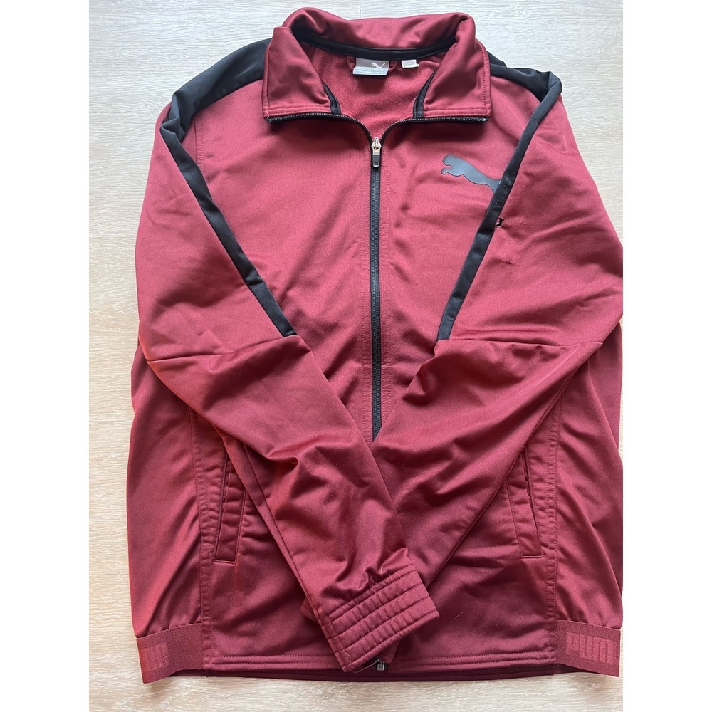Puma Track Jacket Boys Small Burgundy Spotify Logo Full Zip Running Outerwear